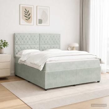 ARDEBO.de - LED Boxspringbett mit Matratze Hellgrau 140 x 200 cm Samt