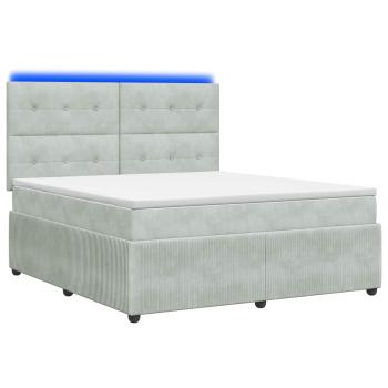 LED Boxspringbett mit Matratze Hellgrau 140 x 200 cm Samt