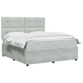 LED Boxspringbett mit Matratze Hellgrau 140 x 200 cm Samt