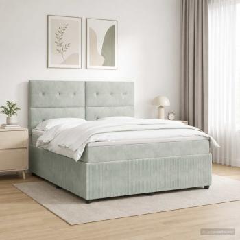 LED Boxspringbett mit Matratze Hellgrau 140 x 200 cm Samt