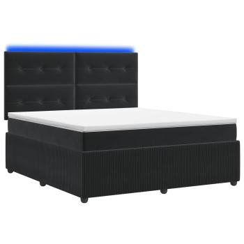 LED Boxspringbett mit Matratze Schwarz 180 x 200 cm Samt