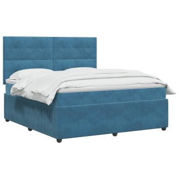 LED Boxspringbett mit Matratze Blau 180 x 200 cm Samt