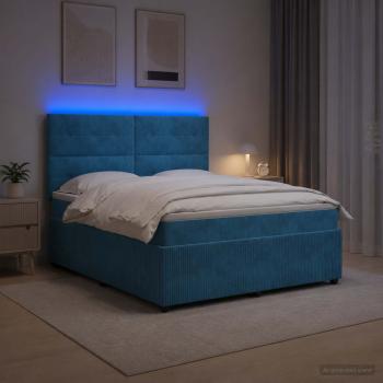 LED Boxspringbett mit Matratze Blau 180 x 200 cm Samt