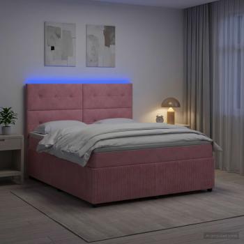 ARDEBO.de - LED Boxspringbett mit Matratze Rosa 180 x 200 cm Samt