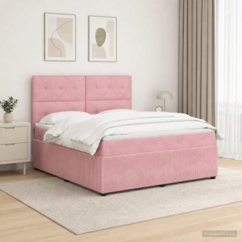 LED Boxspringbett mit Matratze Rosa 180 x 200 cm Samt