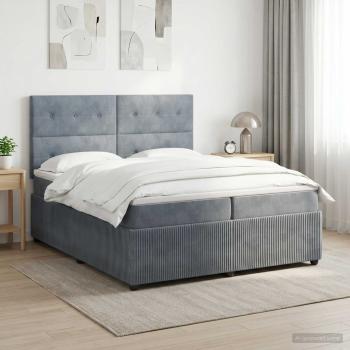 LED Boxspringbett mit Matratze Dunkelgrau 200 x 200 cm Samt