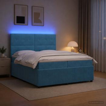 ARDEBO.de - LED Boxspringbett mit Matratze Blau 200 x 200 cm Samt
