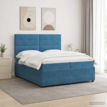 LED Boxspringbett mit Matratze Blau 200 x 200 cm Samt