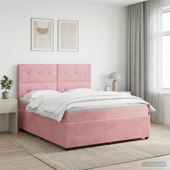 ARDEBO.de - LED Boxspringbett mit Matratze Rosa 200 x 200 cm Samt