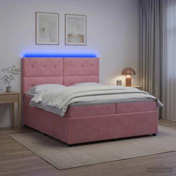 LED Boxspringbett mit Matratze Rosa 200 x 200 cm Samt