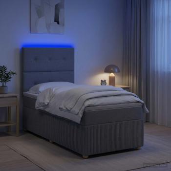 ARDEBO.de - LED Boxspringbett mit Matratze Hellgrau 90 x 190 cm Stoff