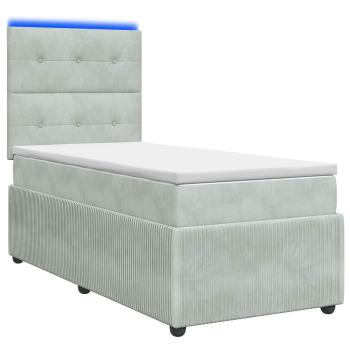 LED Boxspringbett mit Matratze Hellgrau 90 x 190 cm Samt