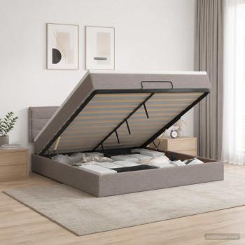 ARDEBO.de - Ottoman Bett mit Matratze mit Kopfteil Taupe 140 x 190 cm Stoff