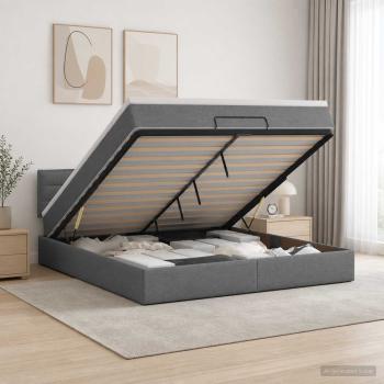 ARDEBO.de - Ottoman Bett mit Matratze Dunkelgrau 160 x 200 cm Stoff
