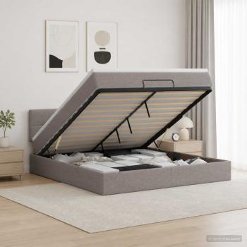 ARDEBO.de - Ottoman Bett mit Matratze mit Kopfteil Taupe 140 x 190 cm Stoff
