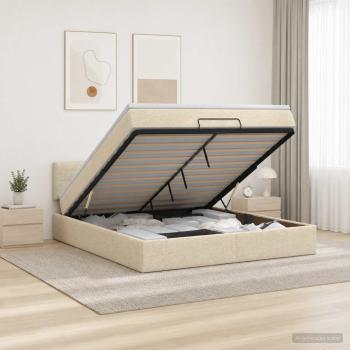 ARDEBO.de - Ottoman Bett mit Matratze mit Kopfteil Creme 140 x 190 cm Stoff