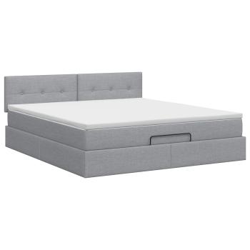 Ottoman Bett mit Matratze Hellgrau 160 x 200 cm Stoff