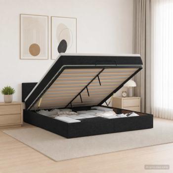 ARDEBO.de - Ottoman Bett mit Matratze Schwarz 180 x 200 cm Stoff