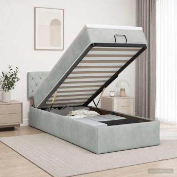 ARDEBO.de - Ottoman Bett mit Matratze Hellgrau 100 x 200 cm Samt