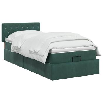 Ottoman Bett mit Matratze Dunkelgrün 100 x 200 cm Samt