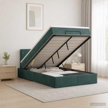 ARDEBO.de - Ottoman Bett mit Matratze Dunkelgrün 120 x 200 cm Samt