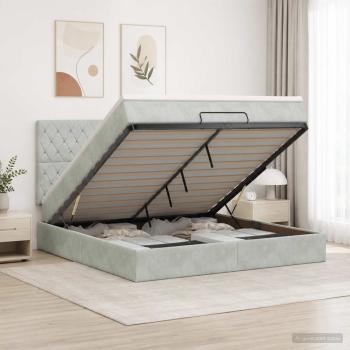 ARDEBO.de - Ottoman Bett mit Matratze Hellgrau 140 x 190 cm Samt
