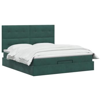 Ottoman Bett mit Matratze Dunkelgrün 140 x 190 cm Samt
