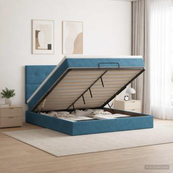 ARDEBO.de - Ottoman Bett mit Matratze Dunkelblau 140 x 200 cm Samt