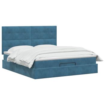 Ottoman Bett mit Matratze Dunkelblau 140 x 200 cm Samt