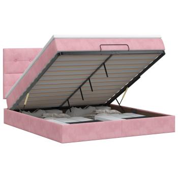 ARDEBO.de - Ottoman Bett mit Matratze mit Kopfteil Rosa 140 x 200 cm Samt