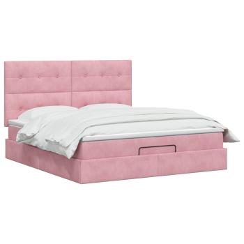 Ottoman Bett mit Matratze mit Kopfteil Rosa 140 x 200 cm Samt