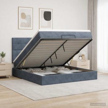 ARDEBO.de - Ottoman Bett mit Matratze Dunkelgrau 160 x 200 cm Samt