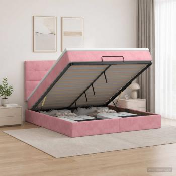 ARDEBO.de - Ottoman Bett mit Matratze mit Kopfteil Rosa 180 x 200 cm Samt