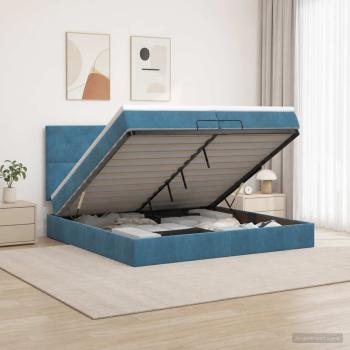 ARDEBO.de - Ottoman Bett mit Matratze Dunkelblau 200 x 200 cm Samt
