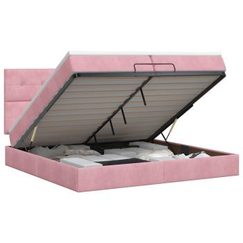 Ottoman Bett mit Matratze mit Kopfteil Rosa 200 x 200 cm Samt