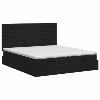 Ottoman Bett mit Matratze mit Kopfteil 2 stk. Schwarz Stoff