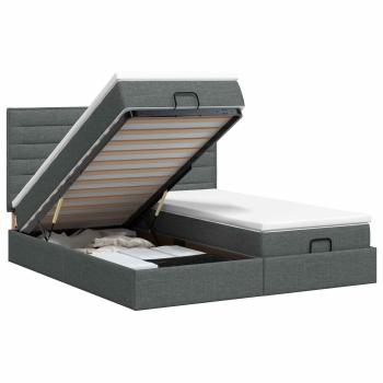 Ottoman Bett mit Matratze mit Kopfteil 2 stk. Dunkelgrau Stoff