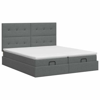 Ottoman Bett mit Matratze mit Kopfteil 2 Stk. Dunkelgrau Stoff