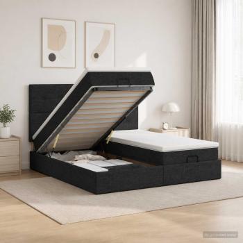 ARDEBO.de - Ottoman Bett mit Matratze mit Kopfteil 2 Stk. Schwarz Stoff