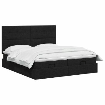 Ottoman Bett mit Matratze mit Kopfteil 2 Stk. Schwarz Stoff