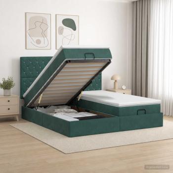 ARDEBO.de - Ottoman Bett mit Matratze mit Kopfteil 2 stk. Dunkelgrün Samt