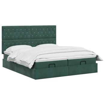 Ottoman Bett mit Matratze mit Kopfteil 2 stk. Dunkelgrün Samt