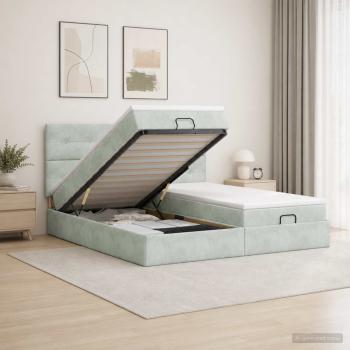 ARDEBO.de - Ottoman Bett mit Matratze mit Kopfteil 2 Stk. Hellgrau Samt