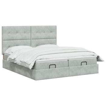 Ottoman Bett mit Matratze mit Kopfteil 2 Stk. Hellgrau Samt