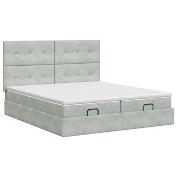 Ottoman Bett mit Matratze mit Kopfteil 2 Stk. Hellgrau Samt