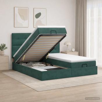 ARDEBO.de - Ottoman Bett mit Matratze mit Kopfteil 2 Stk. Dunkelgrün Samt