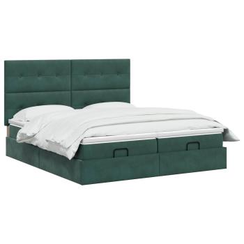 Ottoman Bett mit Matratze mit Kopfteil 2 Stk. Dunkelgrün Samt