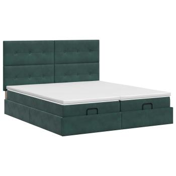 Ottoman Bett mit Matratze mit Kopfteil 2 Stk. Dunkelgrün Samt