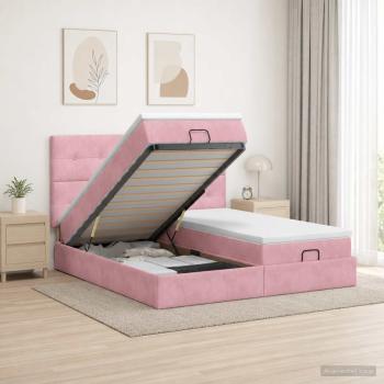 ARDEBO.de - Ottoman Bett mit Matratze mit Kopfteil 2 Stk. Rosa Samt