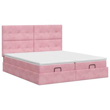 Ottoman Bett mit Matratze mit Kopfteil 2 Stk. Rosa Samt